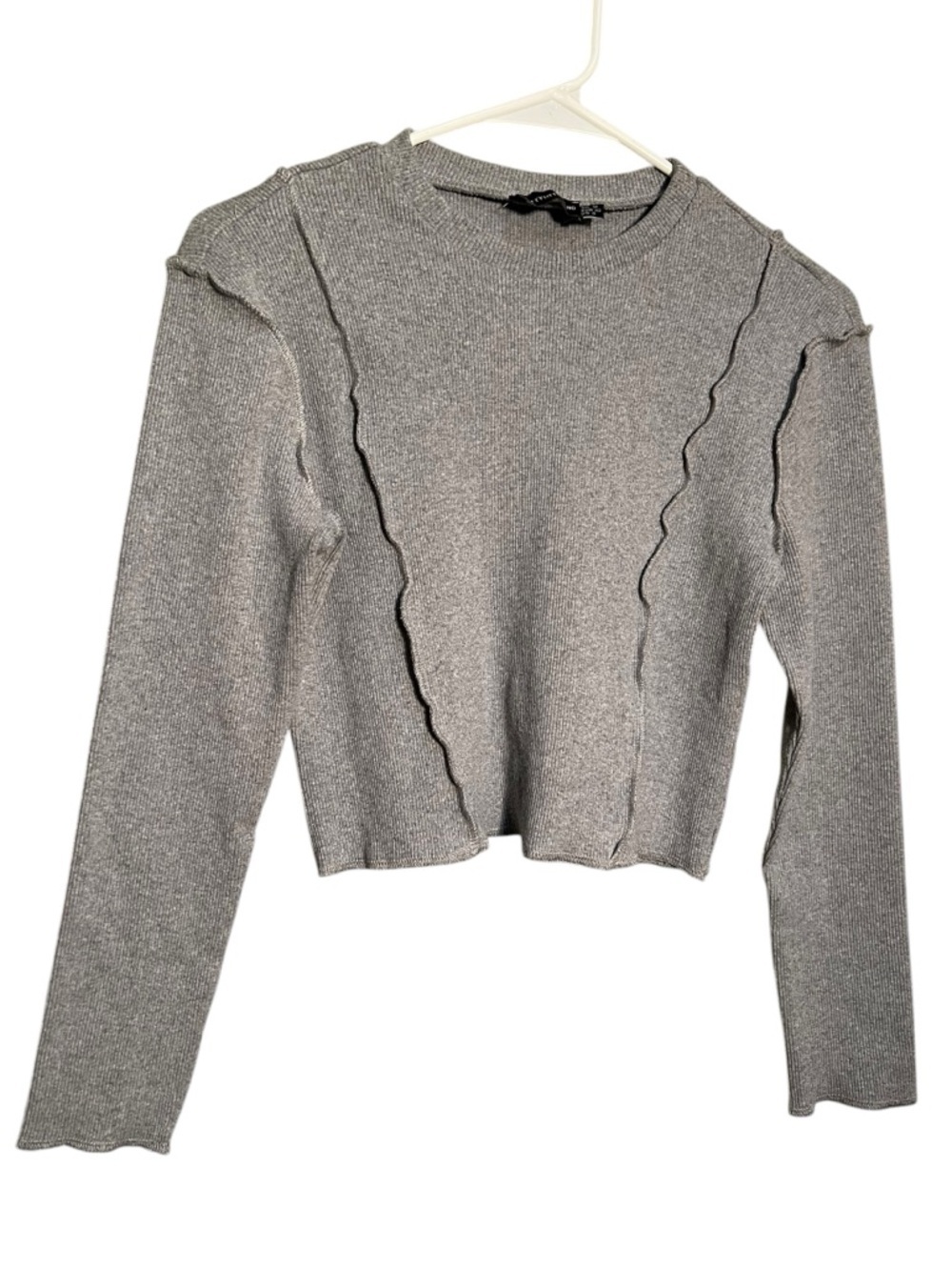 Pretty Little Thing Women's Size 8 Crewneck Ribbed Top Light Gray Lettuce Long
